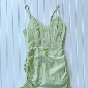 Fashion Nova - Chartreuse ruffle ruching spaghetti strap mini dress - size XS